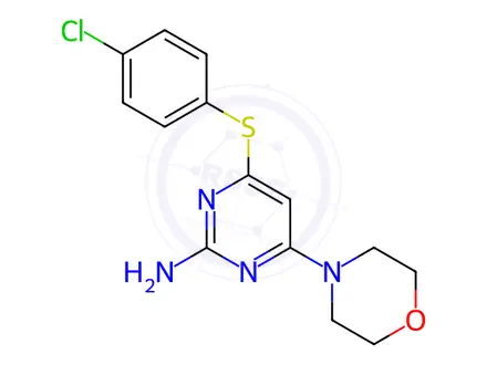 Chemical structure of 4-[(4-chlorophenyl)sulfanyl]-6-morpholino-2-pyrimidinylamine