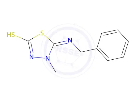Chemical structure of 4-Methyl-5-[(phenylmethyl)imino]-1,3,4-thiadiazolidine-2-thione