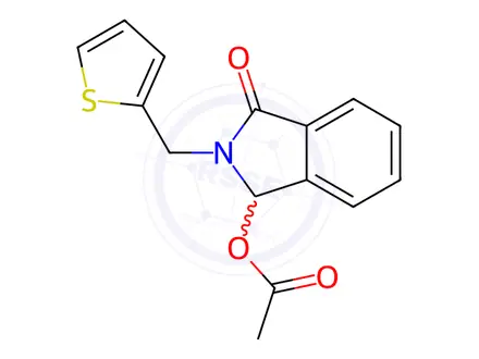 Chemical structure of 3-Oxo-2-[(thiophen-2-yl)methyl]-2,3-dihydro-1H-isoindol-1-yl acetate