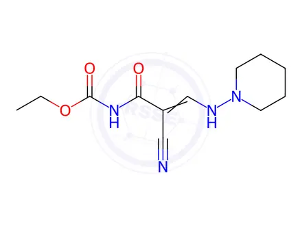 Chemical structure of Ethyl N-[2-cyano-3-(piperidinoamino)acryloyl]carbamate