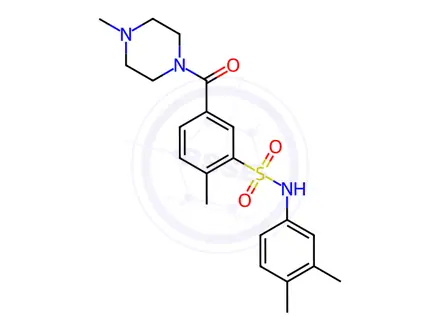 Chemical structure of N-(3,4-dimethylphenyl)-2-methyl-5-(4-methylpiperazine-1-carbonyl)benzenesulfonamide