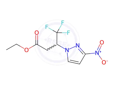 Chemical structure of ethyl 4,4,4-trifluoro-3-(3-nitro-1H-pyrazol-1-yl)butanoate