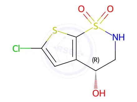 Chemical structure of 2H-Thieno[3,2-e]-1,2-thiazin-4-ol, 6-chloro-3,4-dihydro-, 1,1-dioxide, (4R)-