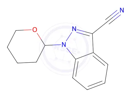 Chemical structure of 1-(Tetrahydro-2H-pyran-2-yl)-1H-indazole-3-carbonitrile