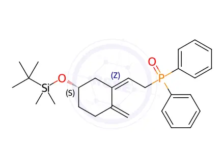Chemical structure of (S,Z)-(2-(5-((tert-butyldimethylsilyl)oxy)-2-methylenecyclohexylidene)ethyl)diphenylphosphine oxide