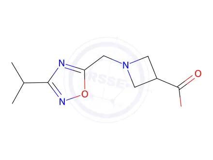 Chemical structure of 1-{[3-(propan-2-yl)-1,2,4-oxadiazol-5-yl]methyl}azetidine-3-carboxylic acid