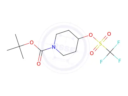 Chemical structure of tert-butyl 4-(trifluoromethylsulfonyloxy)piperidine-1-carboxylate