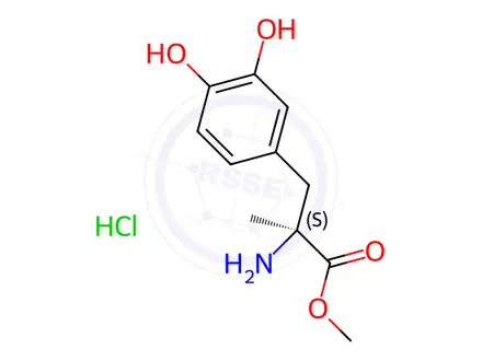 Chemical structure of L-a-Methyl DOPA Methyl Ester Hydrochloride