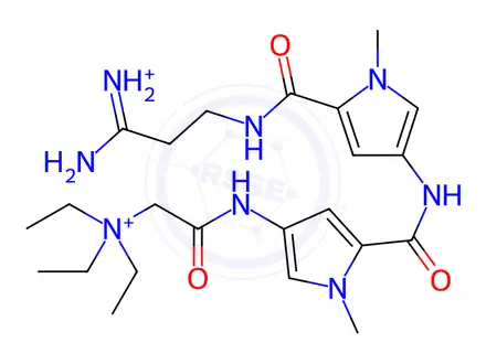 Chemical structure of [5-[[5-(2-carbamimidoylethylcarbamoyl)-1-methyl-pyrrol-3-yl]carbamoyl]-1-methyl-pyrrol-3-yl]carbamoylmethyl-triethyl-azanium chloride hydroc hloride