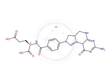 Chemical structure of 3-Amino-8-(4-(((R)-1,3-dicarboxypropyl)carbamoyl)phenyl)-1-oxo-5,6,6a,7,8,10a-hexahydro-1H-imidazo[1,5-f]pteridin-10-ium chloride