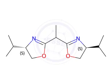 Chemical structure of (4S,4'S)-2,2'-(ethane-1,1-diyl)bis(4-isopropyl-4,5-dihydrooxazole)