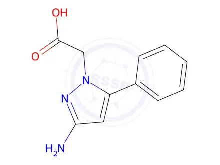 Chemical structure of 2-(3-amino-5-phenyl-1H-pyrazol-1-yl)acetic acid