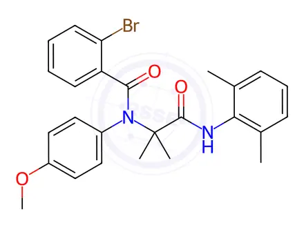Chemical structure of Benzamide, 2-bromo-N-[2-[(2,6-dimethylphenyl)amino]-1,1-dimethyl-2-oxoethyl]-N-(4-methoxyphenyl)-(9CI)