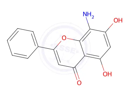 Chemical structure of 4H-1-Benzopyran-4-one,8-amino-5,7-dihydroxy-2-phenyl-(9CI)