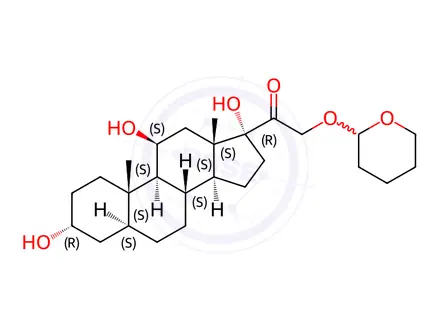 Chemical structure of (3Alpha,5Alpha,11Beta)-3,11,17-trihydroxy-21-[(tetrahydro-2H-pyran-2-yl)oxy]-pregnan-20-one