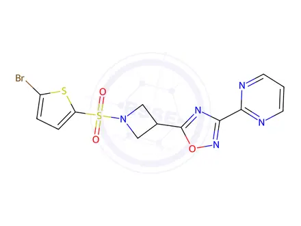 Chemical structure of 5-(1-((5-Bromothiophen-2-yl)sulfonyl)azetidin-3-yl)-3-(pyrimidin-2-yl)-1,2,4-oxadiazole