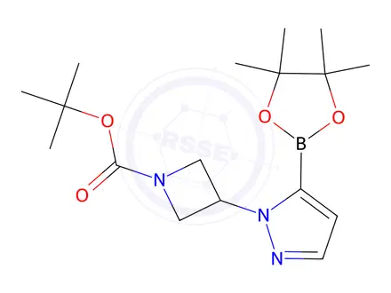 Chemical structure of 1-Azetidinecarboxylic acid, 3-[5-(4,4,5,5-tetramethyl-1,3,2-dioxaborolan-2-yl)-1H-pyrazol-1-yl]-, 1,1-dimethylethyl ester