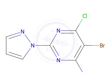 Chemical structure of 5-BROMO-6-CHLORO-2-(1H-PYRAZOL-1-YL)PYRIMIDIN-4-AMINE(WXG02982)