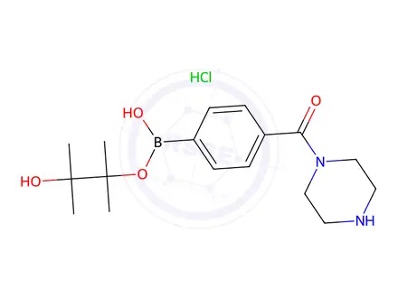 Chemical structure of Piperazin-1-yl(4-(4,4,5,5-tetramethyl-1,3,2-dioxaborolan-2-yl)phenyl)methanone hydrochloride