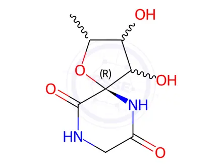 Chemical structure of (2S,3S,4R,5R)-3,4-Dihydroxy-2-methyl-1-oxa-6,9-diazaspiro[4.5]decane-7,10-dione