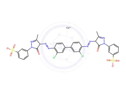 Chemical structure of Benzenesulfonic acid, 3,3'-[(3,3'-dichloro[1,1'-biphenyl]-4,4'-diyl)bis[azo(4,5-dihydro-3-methyl-5-oxo-1H-pyrazole-4,1-diyl)]]bis-, calcium salt (1:1)