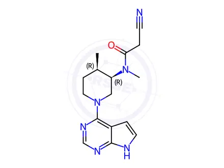 Chemical structure of 2-cyano-N-methyl-N-((3R,4R)-4-methyl-1-(7H-pyrrolo[2,3-d]pyrimidin-4-yl)piperidin-3-yl)acetamide
