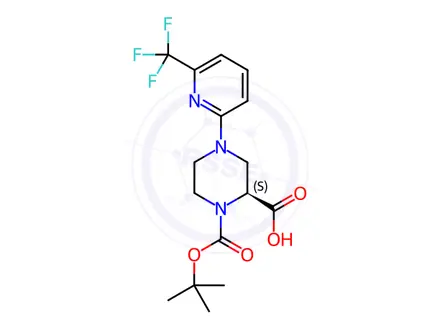 Chemical structure of (S)-1-(tert-Butoxycarbonyl)-4-(6-(trifluoromethyl)-pyridin-2-yl)piperazine-2-carboxylic acid