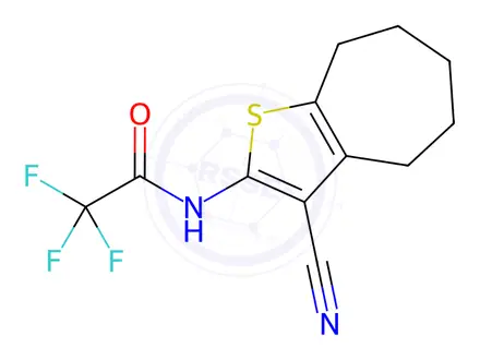 Chemical structure of N-(3-cyano-5,6,7,8-tetrahydro-4H-cyclohepta[b]thiophen-2-yl)-2,2,2-trifluoroacetamide