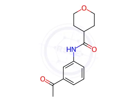 Chemical structure of N-(3-acetylphenyl)tetrahydro-2H-pyran-4-carboxamide