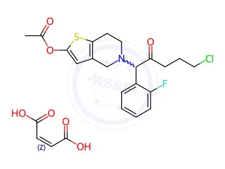 Chemical structure of 5-(5-Chloro-1-(2-fluorophenyl)-2-oxopentyl)-4,5,6,7-tetrahydrothieno[3,2-c]pyridin-2-yl Acetate Maleate