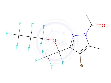 Chemical structure of 1-Acetyl-4-bromo-3(5)-[tetrafluoro-1-(heptafluoro-1-propoxyethyl)]-5(3)-(methyl)pyrazole