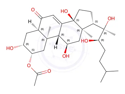 Chemical structure of Cholest-7-en-6-one, 2-(acetyloxy)-3,11,14,20,22-pentahydroxy-, (2β,3β,5β,11α,22R)-