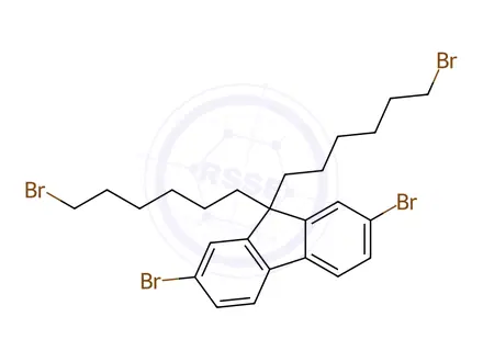 Chemical structure of 2,7-Dibromo-9,9-bis(6-bromohexyl)fluorene