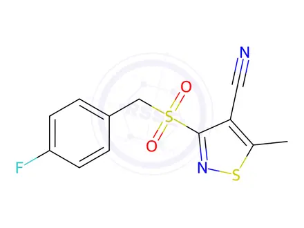 Chemical structure of 3-[(4-Fluorophenyl)methanesulfonyl]-5-methyl-1,2-thiazole-4-carbonitrile