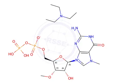 Chemical structure of GUANOSINE 5'-(TRIHYDROGEN DIPHOSPHATE), 7-METHYL-3'-O-METHYL-, INNER SALT, COMPD. WITH N,N-DIETHYLETHANAMINE