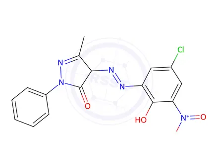 Chemical structure of 4-[(5-chloro-2-hydroxy-3-nitrophenyl)azo]-3-methyl-1-phenyl-2-pyrazolin-5-one