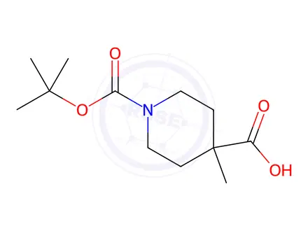 Chemical structure of 1-(tert-Butoxycarbonyl)-4-methylpiperidine-4-carboxylic acid