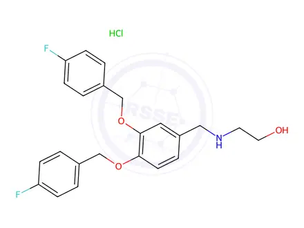 Chemical structure of 2-((3,4-Bis((4-fluorobenzyl)oxy)benzyl)amino)ethanol hydrochloride