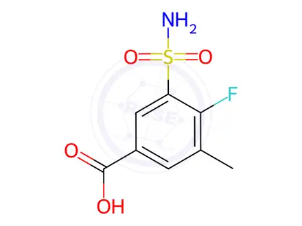 Chemical structure of Benzoic acid, 3-(aminosulfonyl)-4-fluoro-5-methyl-