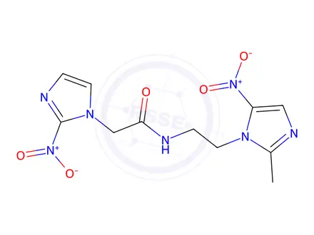 Chemical structure of 2-[3-[2-(2-methyl-5-nitro-imidazol-1-yl)ethyl]-2-nitro-2H-imidazol-1-y l]acetamide