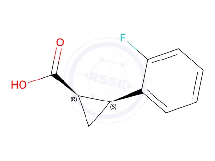 Chemical structure of (1R,2S)-2-(2-fluorophenyl)cyclopropane-1-carboxylic acid