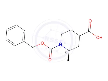 Chemical structure of (2R)-1-((benzyloxy)carbonyl)-2-methylpiperidine-4-carboxylic acid