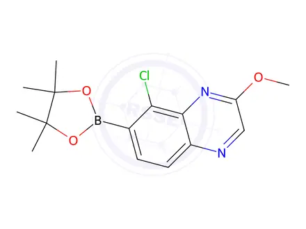 Chemical structure of 8-Chloro-2-methoxy-7-(4,4,5,5-tetramethyl-1,3,2-dioxaborolan-2-yl)quinoxaline