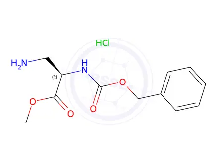 Chemical structure of (R)-Methyl 3-amino-2-(((benzyloxy)carbonyl)amino)propanoate hydrochloride