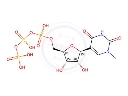 Chemical structure of ((2R,3S,4R,5S)-3,4-dihydroxy-5-(1-methyl-2,4-dioxo-1,2,3,4-tetrahydropyrimidin-5-yl)tetrahydrofuran-2-yl)methyl tetrahydrogen triphosphate