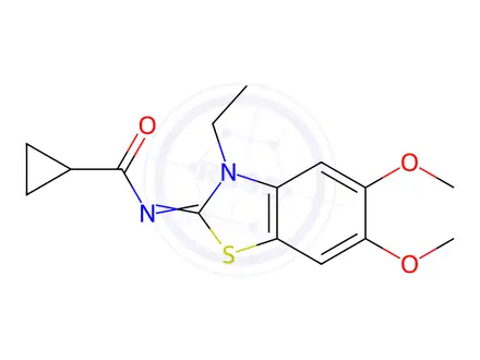 Chemical structure of N-(3-Ethyl-5,6-dimethoxybenzo[d]thiazol-2(3H)-ylidene)cyclopropanecarboxamide