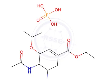 Chemical structure of 4-(Acetylamino)-5-amino-3-isopropoxy-1-cyclohex-1-ene carboxylic Acid Ethyl Ester Phosphate