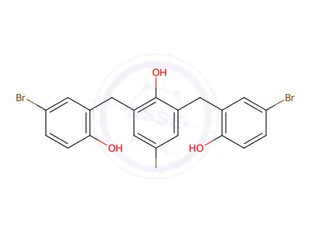 Chemical structure of 2,6-Bis(2-hydroxy-5-bromobenzyl)-4-bromophenol