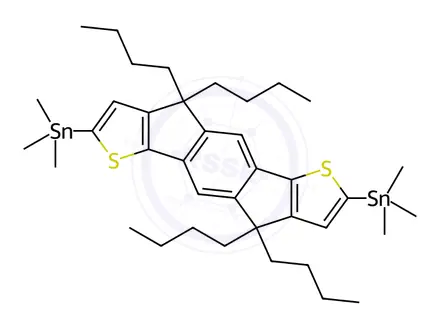 Chemical structure of (4,4,9,9-Tetrabutyl-4,9-dihydro-s-indaceno[1,2-b:5,6-b']dithiophene-2,7-diyl)bis(trimethylstannane)