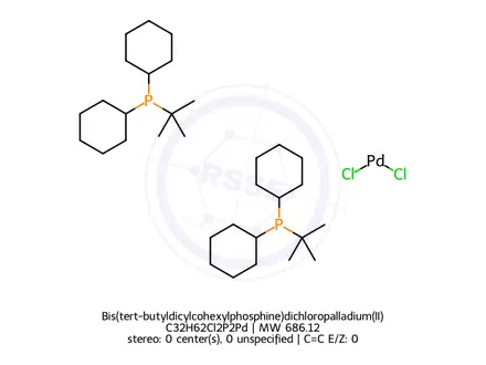 Chemical structure of Bis(tert-butyldicylcohexylphosphine)dichloropalladium(II)
